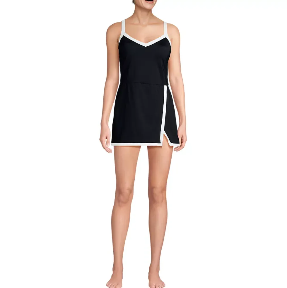 Women's V-Neck Wrap Skirt Swim Dress