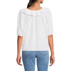 Women's Voile Puff Elbow Sleeve Embroidered Blouse