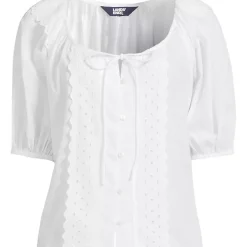 Women's Voile Puff Elbow Sleeve Embroidered Blouse