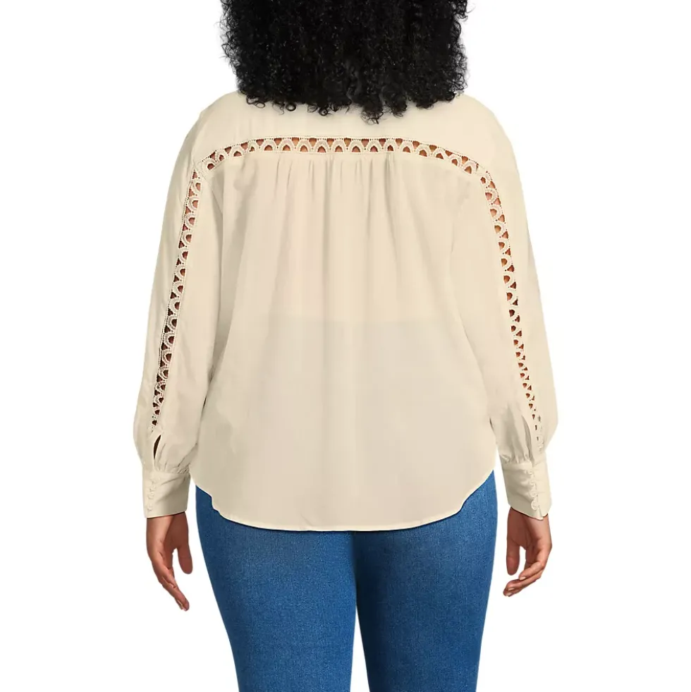 Women's Voile Shirred Trim Insert Shirt