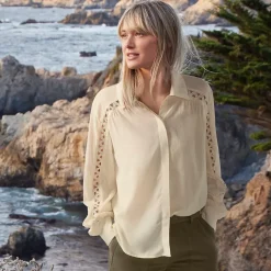Women's Voile Shirred Trim Insert Shirt