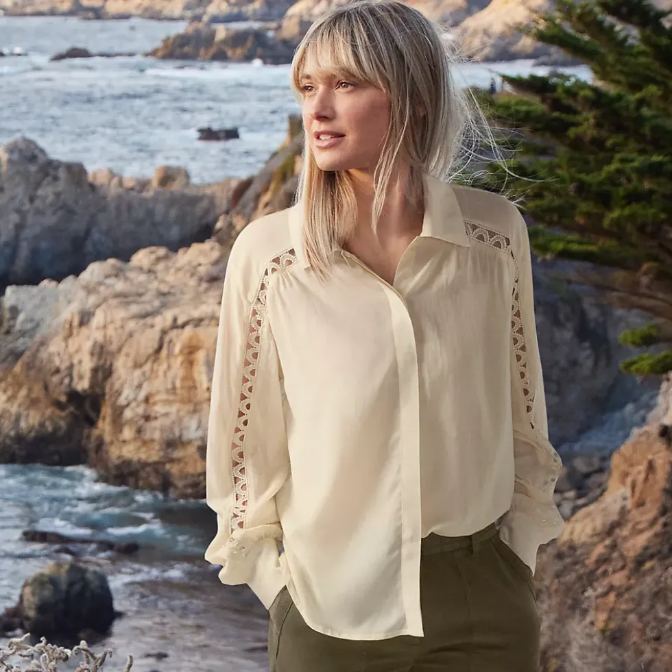 Women's Voile Shirred Trim Insert Shirt