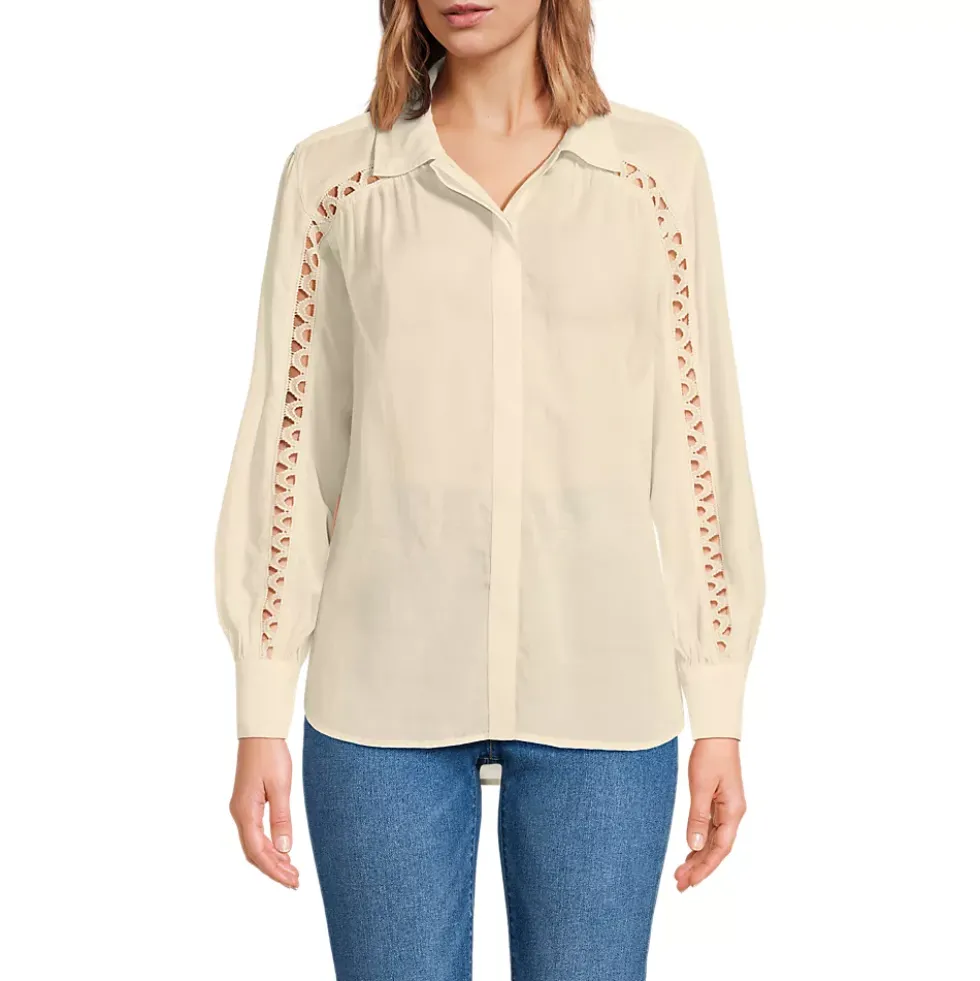 Women's Voile Shirred Trim Insert Shirt