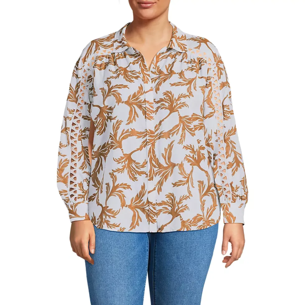 Women's Voile Shirred Trim Insert Shirt
