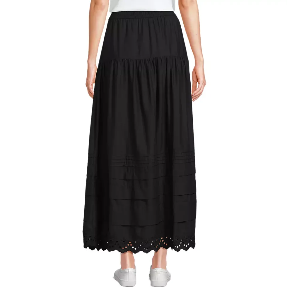 Women's Voile Tiered Eyelet Maxi Skirt