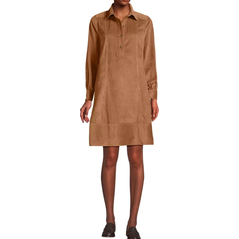 Women's Wide Wale Cord Popover Long Sleeve Shirt Dress