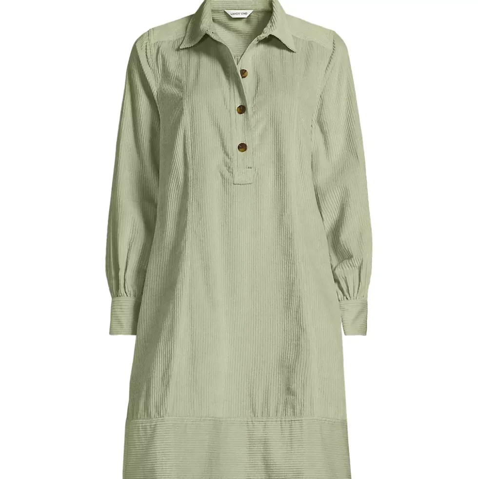 Women's Wide Wale Cord Popover Long Sleeve Shirt Dress