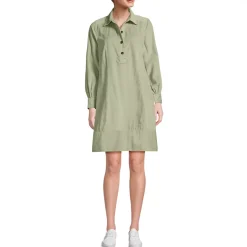 Women's Wide Wale Cord Popover Long Sleeve Shirt Dress