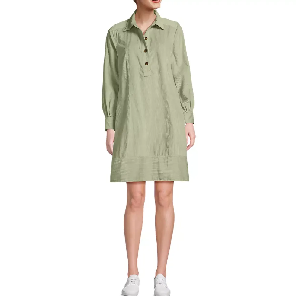 Women's Wide Wale Cord Popover Long Sleeve Shirt Dress