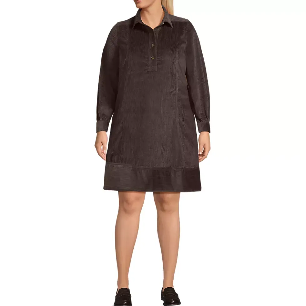 Women's Wide Wale Cord Popover Long Sleeve Shirt Dress