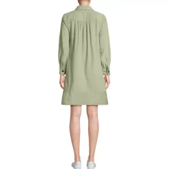 Women's Wide Wale Cord Popover Long Sleeve Shirt Dress