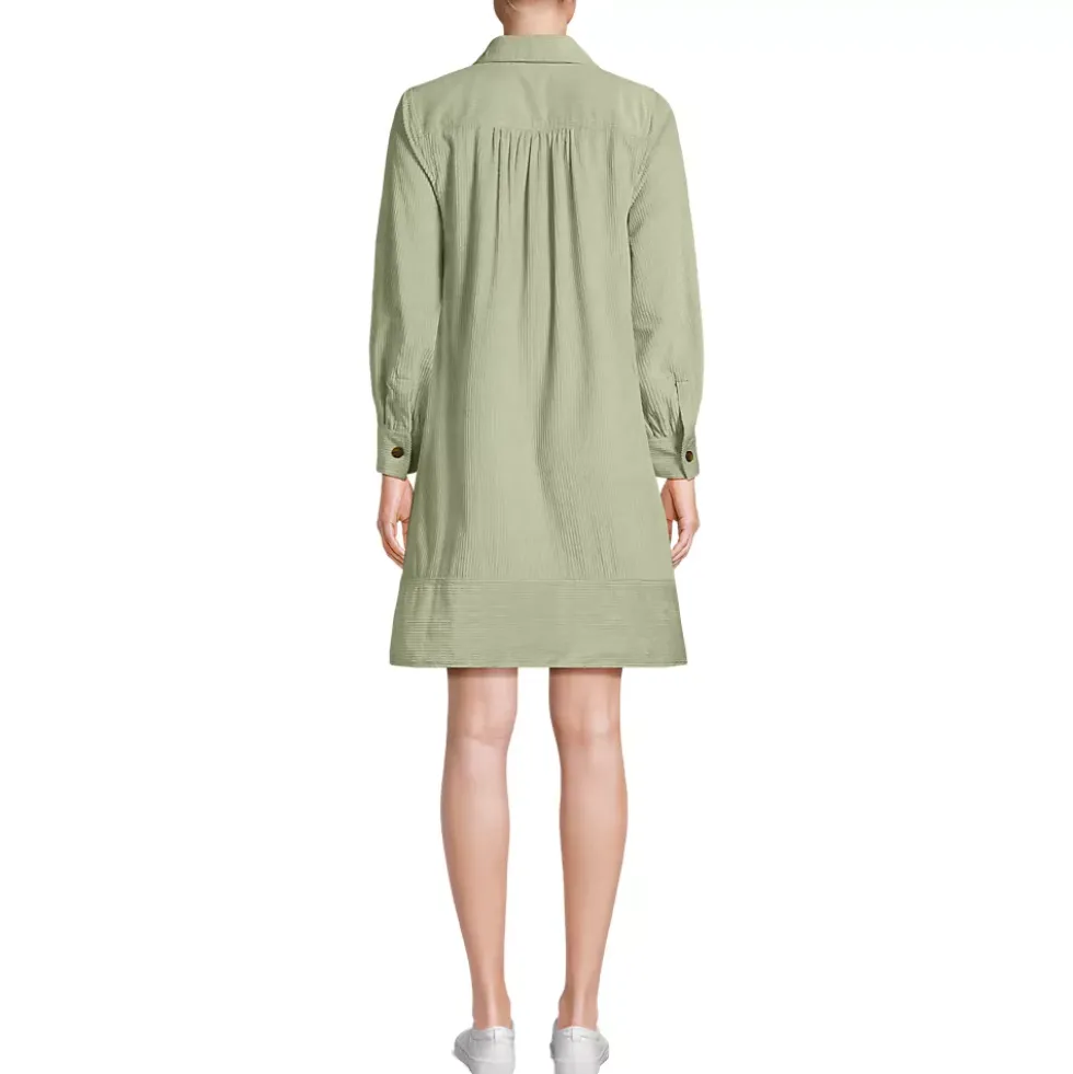 Women's Wide Wale Cord Popover Long Sleeve Shirt Dress